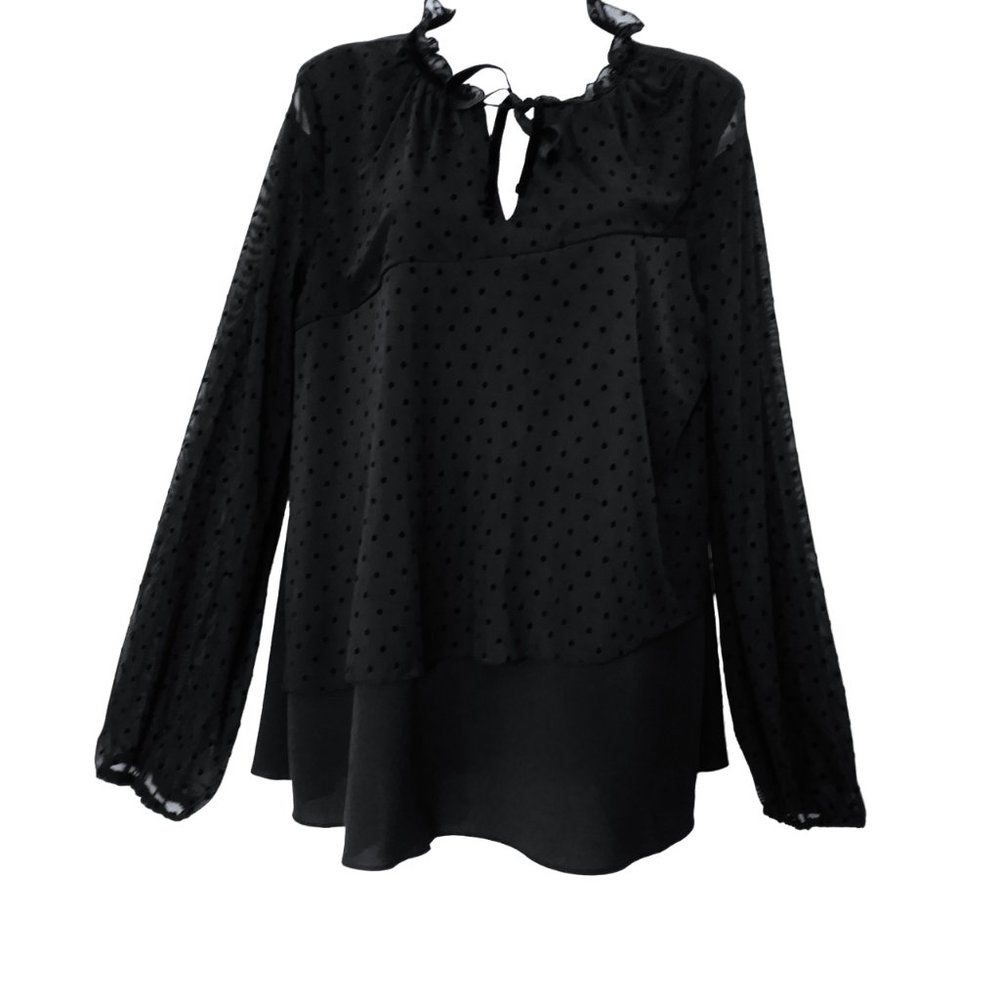 Juicy Couture Women's Long Sleeve Black Sheer Polka Dot Layered Blouse- Size L
